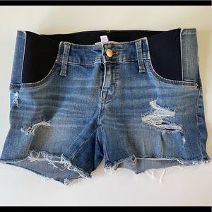 Under Belly Destruction Midi Maternity Jean Shorts